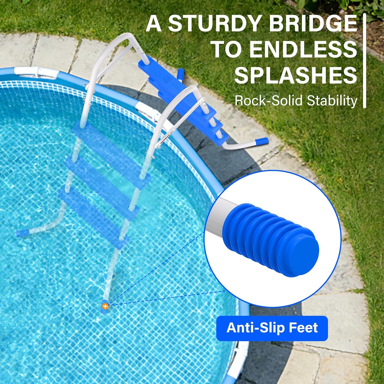 Heavy Duty Steel Frame Swimming Pool Ladder for Above Ground Pools, 3-Step Double-Sided Pool Stairs for 42 Height Pools, 450lbs Capacity with Anti-Slip Rubber Feet & Wide Steps